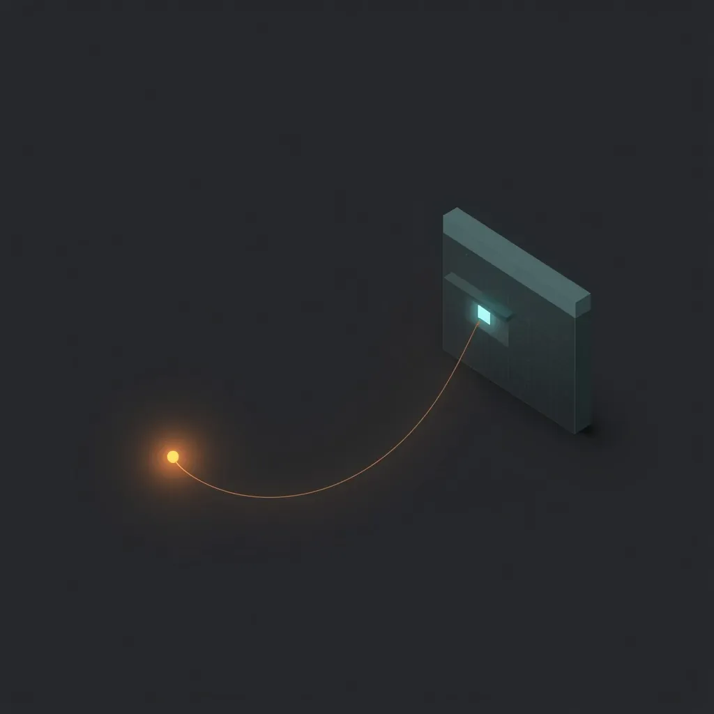 Illustration of a glowing point traveling along a curved path into a screen, representing a visitor becoming a captured lead