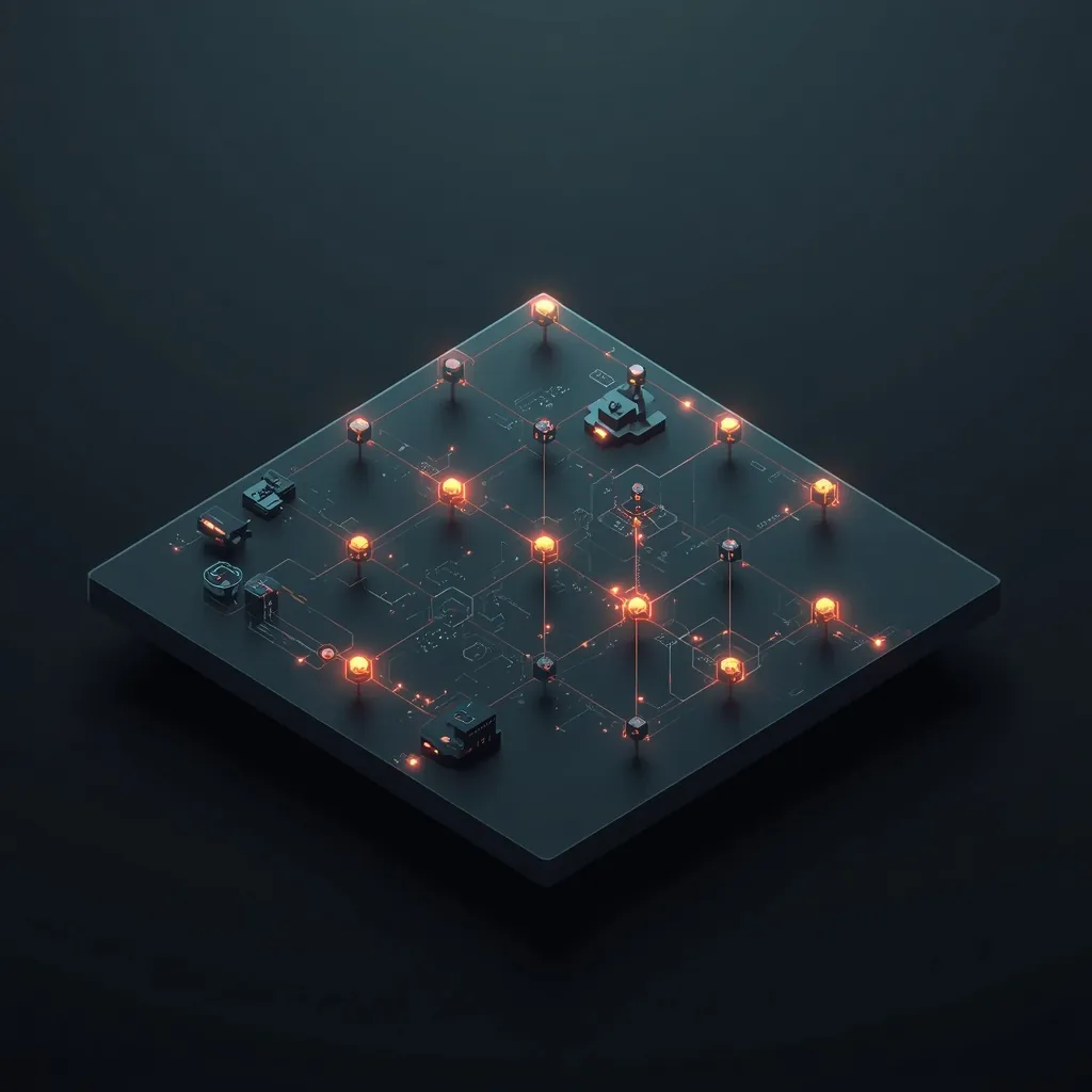 Illustration of a network board with mapped nodes and connections, representing a business's systemized processes